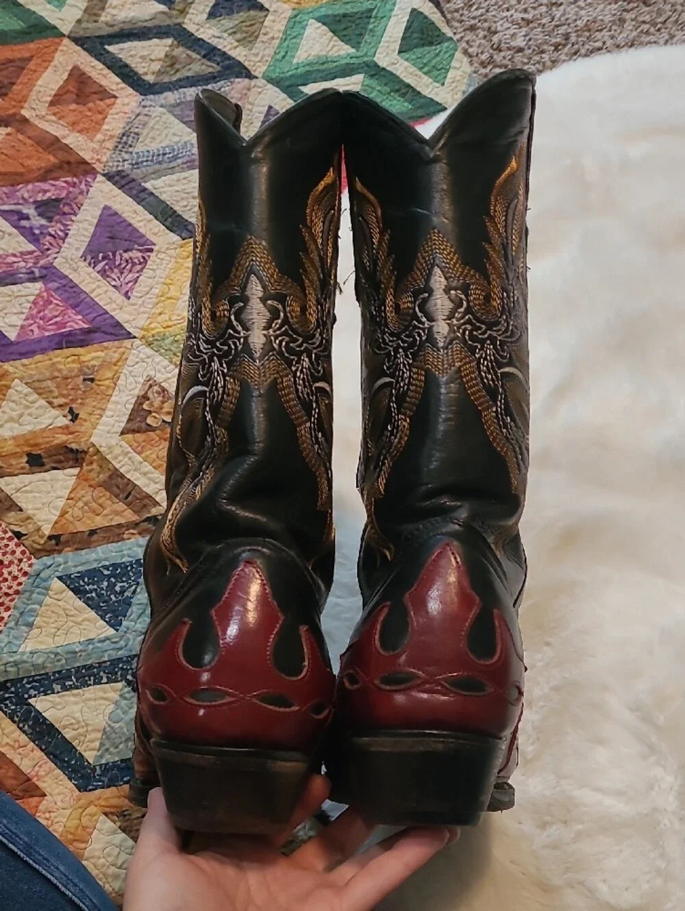Vintage Lladro Embroidered Leather Flame Cowboy Boots Size 9.5